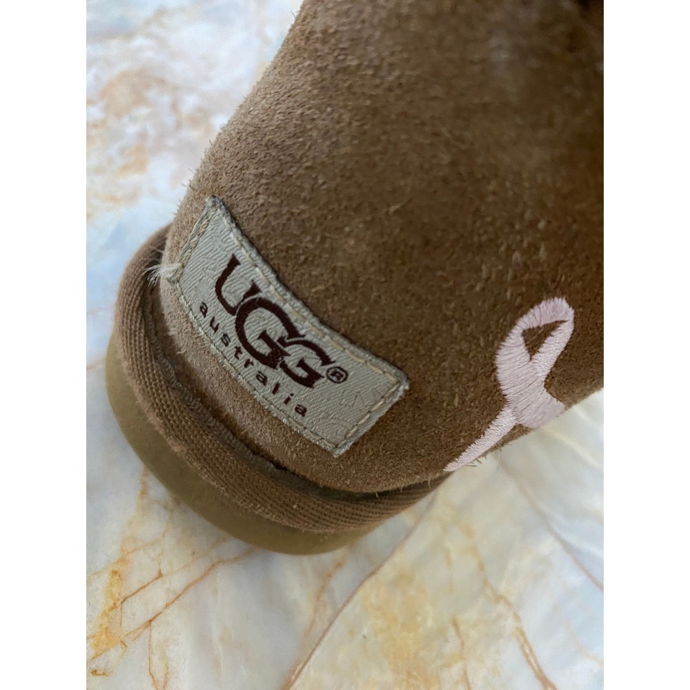 UGG Australia Classic Short Chestnut Suede Pink Ribbon Breast Cancer Boots - Picture 13 of 16